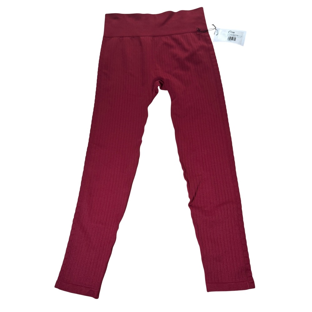 ZYIA ACTIVE Scarlet Ribbed Seamless Leggings 7/8 24" Burgundy Women's Size L NWT